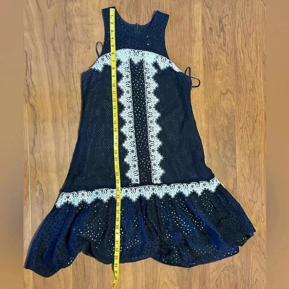 Nha Khanh Navy Bell Dress Shift Eyelet Shift Mini size 2 Wedding Guest - Picture 5 of 7